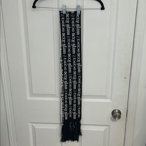 Bebe Black Skinny Long Winter Scarf Y2K White Script‎ Logo, Vintage 2000s
